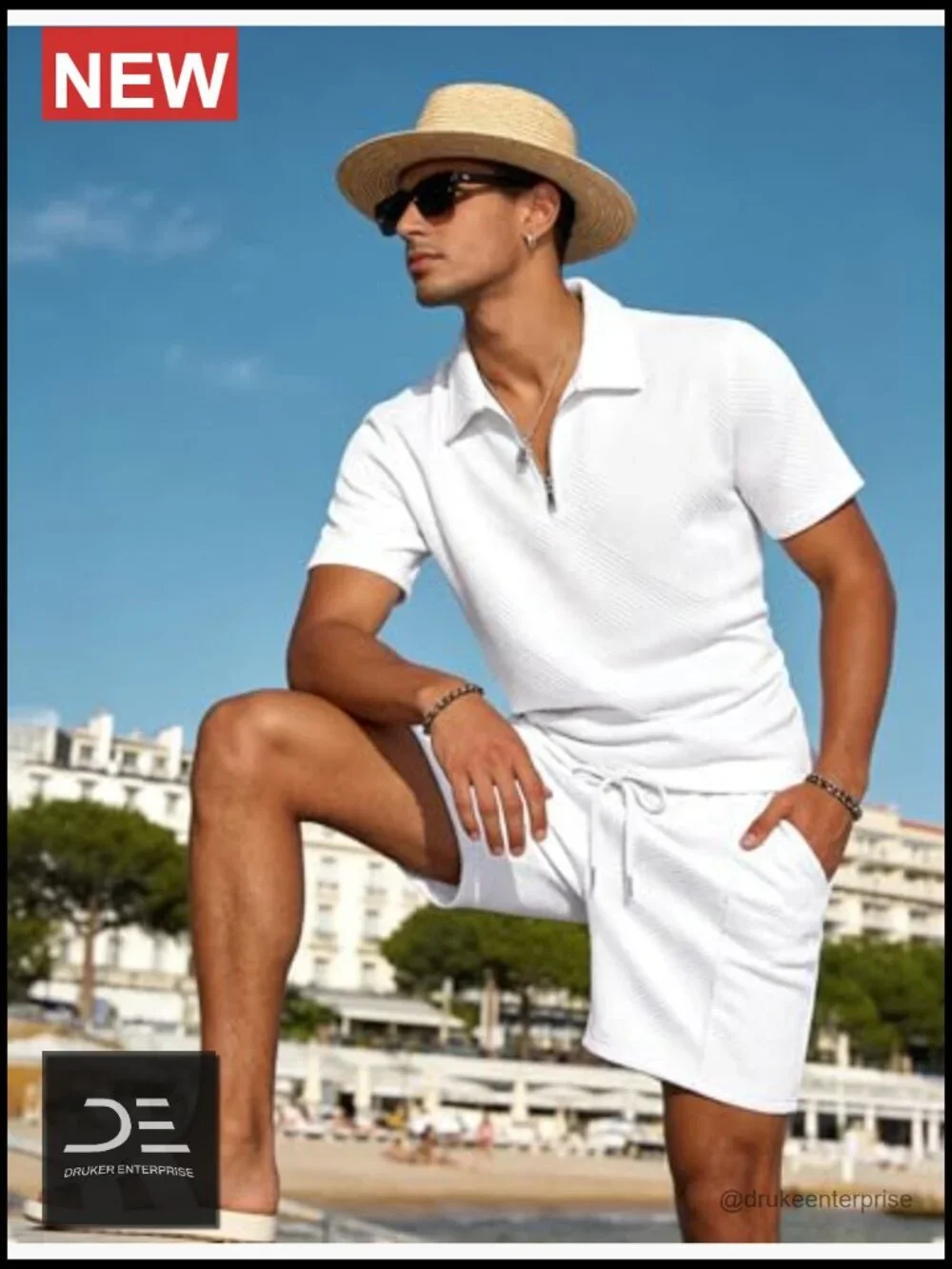 Men's 2 Piece Track Suit Set Short Sleeve Quarter Zip Golf Polo Loungewear
